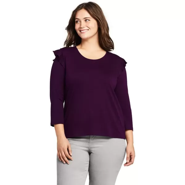 imageLands End Womens 34 Sleeve Ruffle Shoulder TopPurple Gem