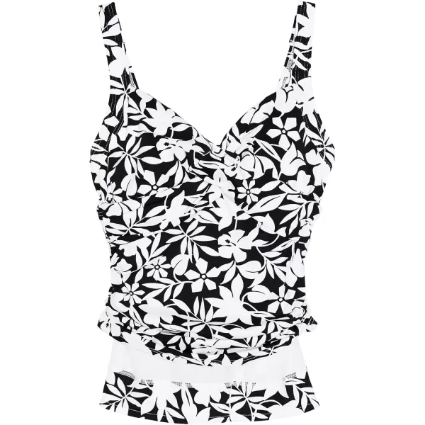 imageLands End Womens Chlorine Resistant Wrap Tankini Swimsuit TopBlack Havana Floral