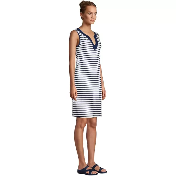 imageLands End Womens Cotton Jersey Sleeveless Swim Coverup DressWhiteDeep Sea Stripe