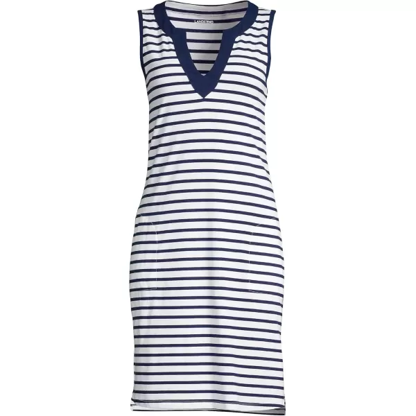 imageLands End Womens Cotton Jersey Sleeveless Swim Coverup DressWhiteDeep Sea Stripe