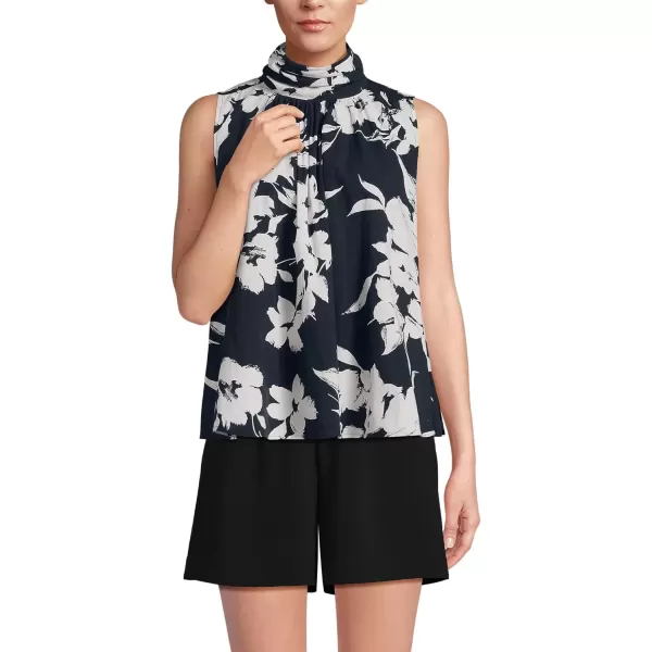 imageLands End Womens Cotton Voile Sleeveless Mock Neck BlouseBlack Painted Flower