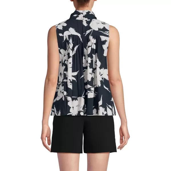 imageLands End Womens Cotton Voile Sleeveless Mock Neck BlouseBlack Painted Flower