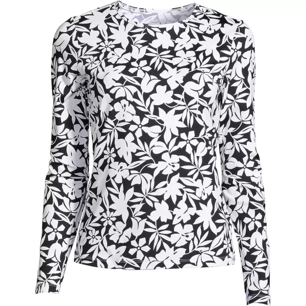 imageLands End Womens Crew Neck Long Sleeve Rash Guard UPF 50 Sun Protection Swim TeeBlack Havana Floral