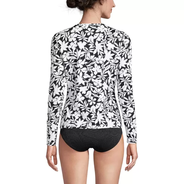 imageLands End Womens Crew Neck Long Sleeve Rash Guard UPF 50 Sun Protection Swim TeeBlack Havana Floral