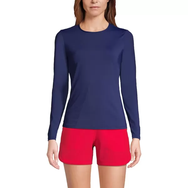 imageLands End Womens Crew Neck Long Sleeve Rash Guard UPF 50 Sun Protection Swim TeeDeep Sea Navy