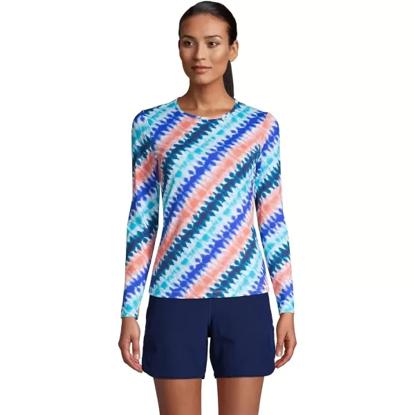 imageLands End Womens Crew Neck Long Sleeve Rash Guard UPF 50 Sun Protection Swim TeeDeep Sea Navy Bias Tie Dye