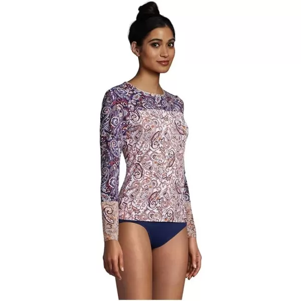 imageLands End Womens Crew Neck Long Sleeve Rash Guard UPF 50 Sun Protection Swim TeeDeep Sea Navy Paisley Mix