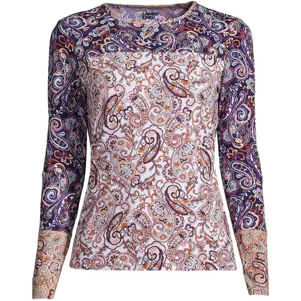 imageLands End Womens Crew Neck Long Sleeve Rash Guard UPF 50 Sun Protection Swim TeeDeep Sea Navy Paisley Mix