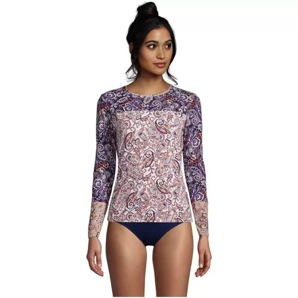 imageLands End Womens Crew Neck Long Sleeve Rash Guard UPF 50 Sun Protection Swim TeeDeep Sea Navy Paisley Mix