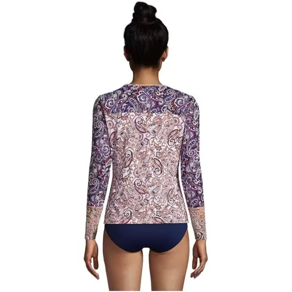 imageLands End Womens Crew Neck Long Sleeve Rash Guard UPF 50 Sun Protection Swim TeeDeep Sea Navy Paisley Mix