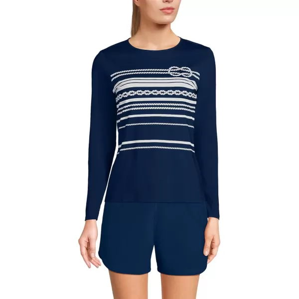 imageLands End Womens Crew Neck Long Sleeve Rash Guard UPF 50 Sun Protection Swim TeeDeep Sea Navy Rope Stripe