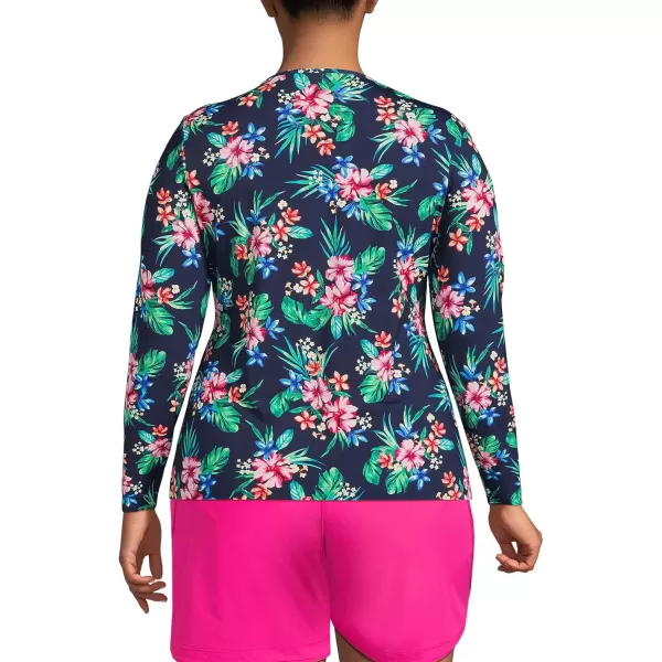 imageLands End Womens Crew Neck Long Sleeve Rash Guard UPF 50 Sun Protection Swim TeeDeep Sea Navy Rosella Floral