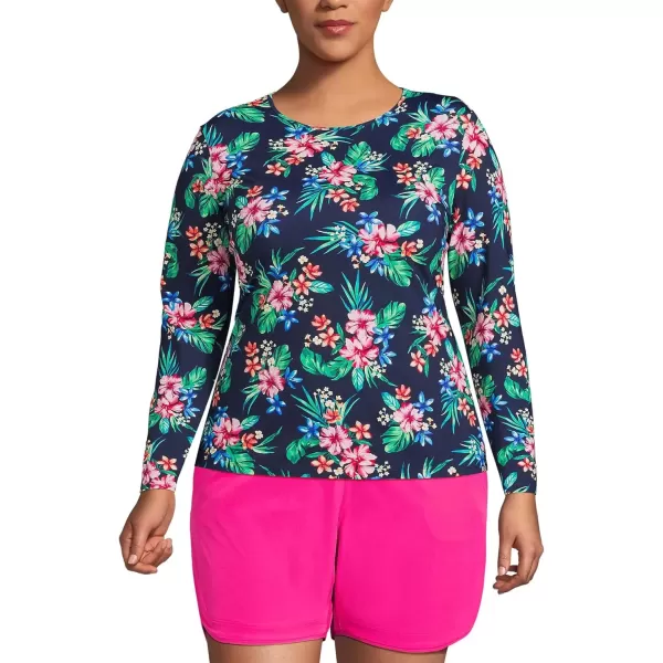 imageLands End Womens Crew Neck Long Sleeve Rash Guard UPF 50 Sun Protection Swim TeeDeep Sea Navy Rosella Floral