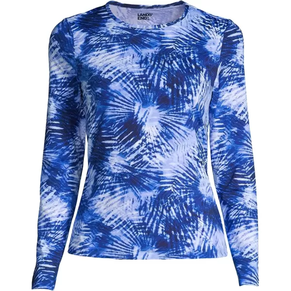 imageLands End Womens Crew Neck Long Sleeve Rash Guard UPF 50 Sun Protection Swim TeeDeep Sea Navy Tie Dye Palm