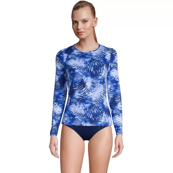 imageLands End Womens Crew Neck Long Sleeve Rash Guard UPF 50 Sun Protection Swim TeeDeep Sea Navy Tie Dye Palm