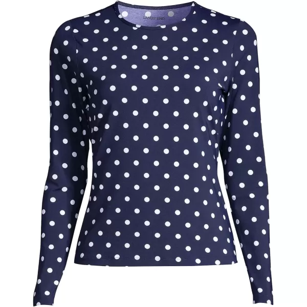 imageLands End Womens Crew Neck Long Sleeve Rash Guard UPF 50 Sun Protection Swim TeeDeep Sea Polka Dot