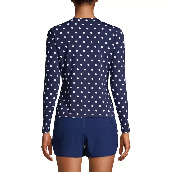 imageLands End Womens Crew Neck Long Sleeve Rash Guard UPF 50 Sun Protection Swim TeeDeep Sea Polka Dot