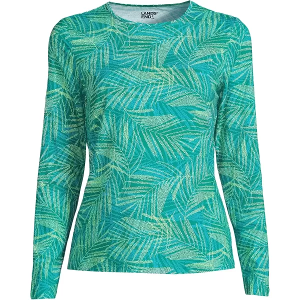 imageLands End Womens Crew Neck Long Sleeve Rash Guard UPF 50 Sun Protection Swim TeeIsland Emerald Stipple Palm