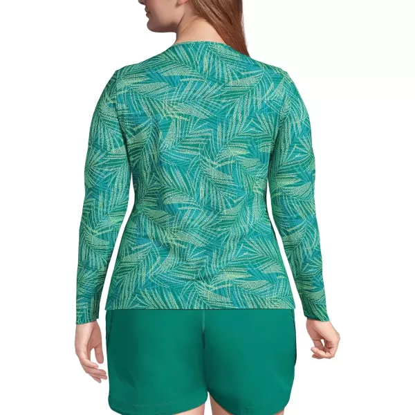 imageLands End Womens Crew Neck Long Sleeve Rash Guard UPF 50 Sun Protection Swim TeeIsland Emerald Stipple Palm