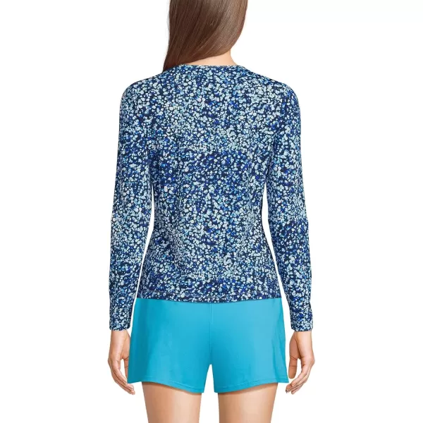 imageLands End Womens Crew Neck Long Sleeve Rash Guard UPF 50 Sun Protection Swim TeeNavyTurquoise Mosaic Dot