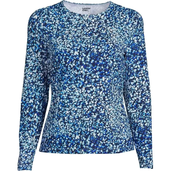 imageLands End Womens Crew Neck Long Sleeve Rash Guard UPF 50 Sun Protection Swim TeeNavyTurquoise Mosaic Dot