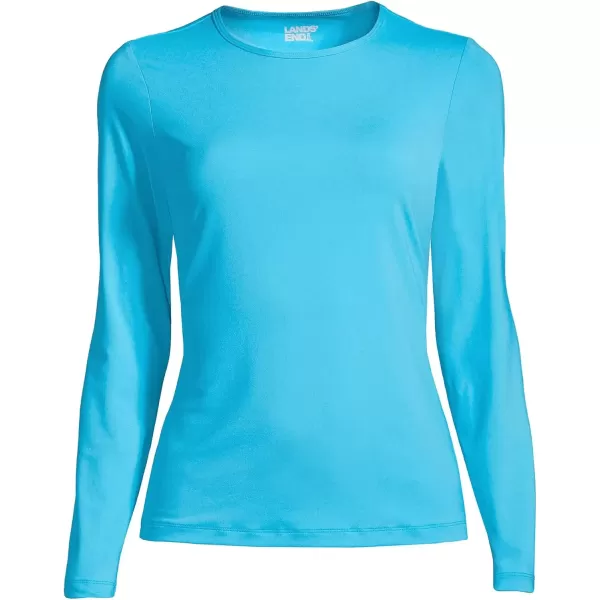 imageLands End Womens Crew Neck Long Sleeve Rash Guard UPF 50 Sun Protection Swim TeeTurquoise