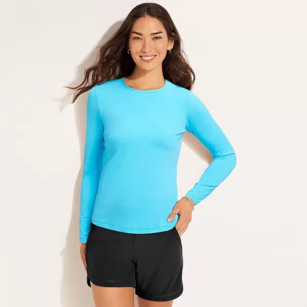 imageLands End Womens Crew Neck Long Sleeve Rash Guard UPF 50 Sun Protection Swim TeeTurquoise