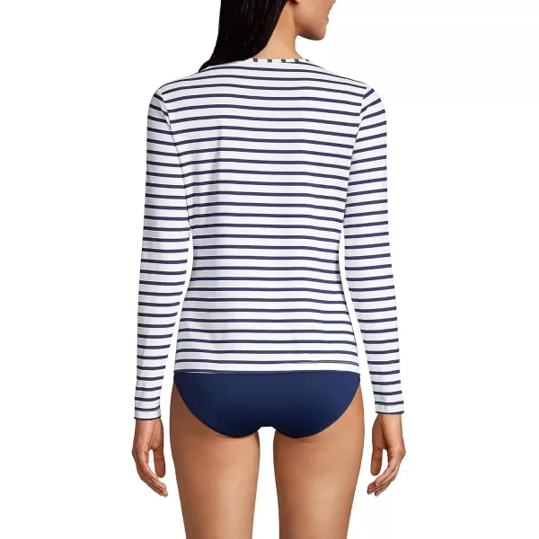 imageLands End Womens Crew Neck Long Sleeve Rash Guard UPF 50 Sun Protection Swim TeeWhiteDeep Sea Stripe