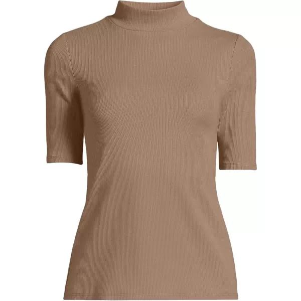 imageLands End Womens Elbow Sleeve Wide Rib MockHoney Beige