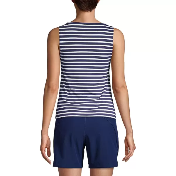 imageLands End Womens High Neck UPF 50 Modest Tankini Top SwimsuitDeep Sea Mixed Diagonal Stripe