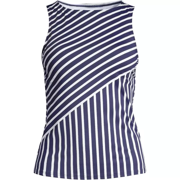 imageLands End Womens High Neck UPF 50 Modest Tankini Top SwimsuitDeep Sea Mixed Diagonal Stripe