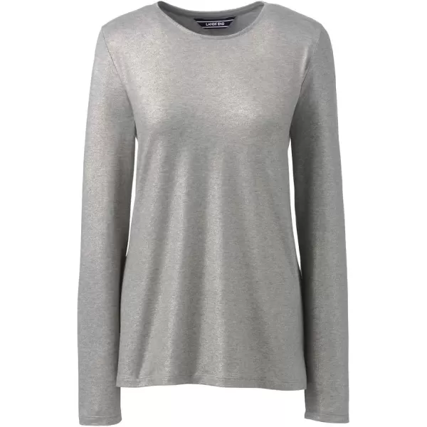 imageLands End Womens Long Sleeve Christmas TShirt Metallic FoilDark Gray Heather Metallic