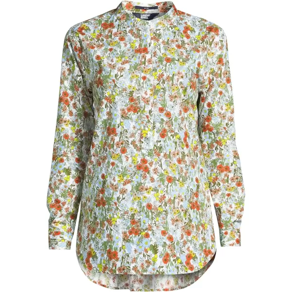 imageLands End Womens No Iron Long Sleeve Banded Collar Popover ShirtWhite Multi Field Floral