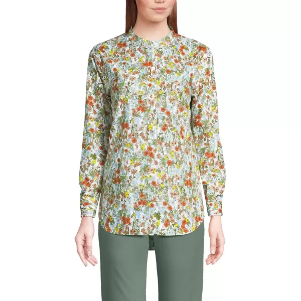 imageLands End Womens No Iron Long Sleeve Banded Collar Popover ShirtWhite Multi Field Floral