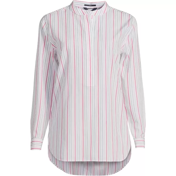 imageLands End Womens No Iron Long Sleeve Banded Collar Popover ShirtWood Lily Multi Line Stripe