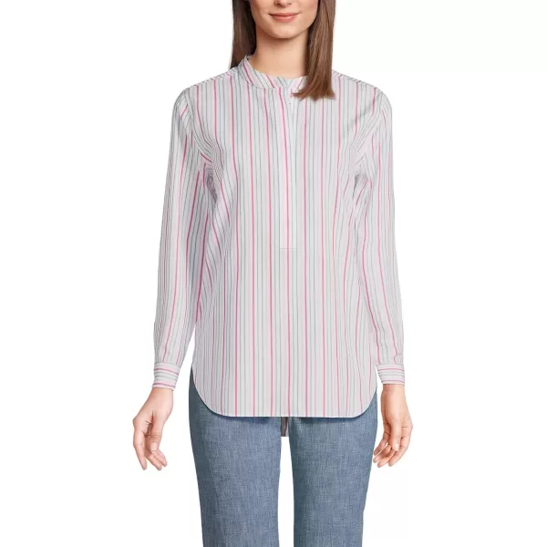 imageLands End Womens No Iron Long Sleeve Banded Collar Popover ShirtWood Lily Multi Line Stripe