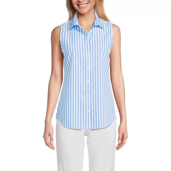 imageLands End Womens Sleeveless No Iron ShirtChicory Blue Stripe