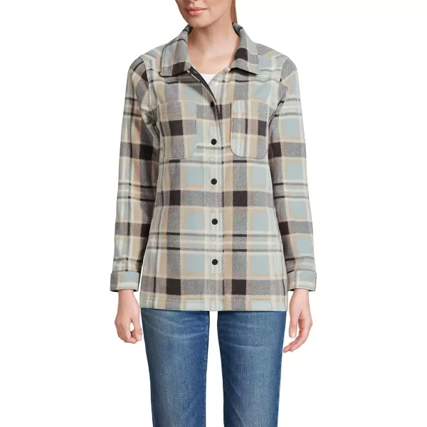 imageLands End Womens Anyweather Fleece Shirt JacketBlack SlateWarm Almond Plaid