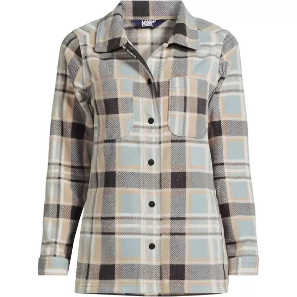 imageLands End Womens Anyweather Fleece Shirt JacketBlack SlateWarm Almond Plaid