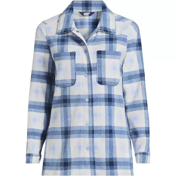 imageLands End Womens Anyweather Fleece Shirt JacketDeep Sea NavyCornflower Plaid