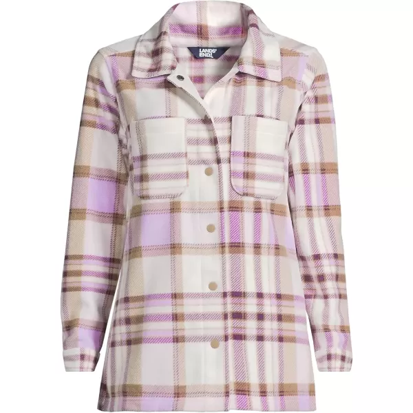 imageLands End Womens Anyweather Fleece Shirt JacketIvoryBlushed Lilac Plaid