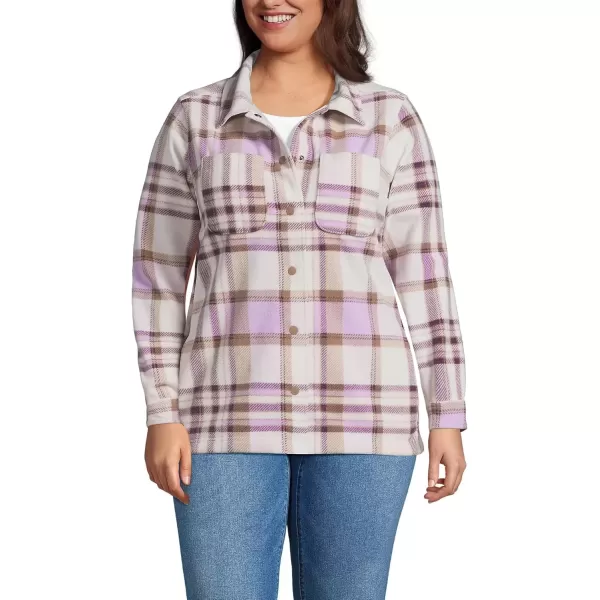 imageLands End Womens Anyweather Fleece Shirt JacketIvoryBlushed Lilac Plaid