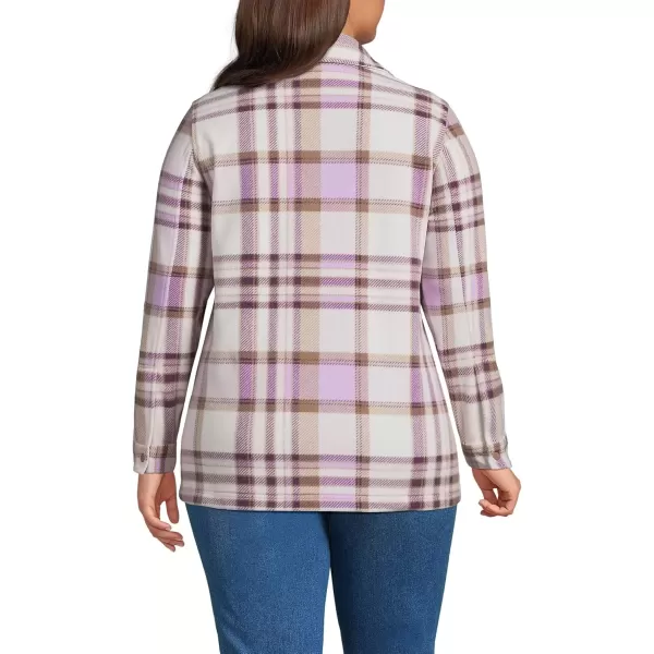 imageLands End Womens Anyweather Fleece Shirt JacketIvoryBlushed Lilac Plaid