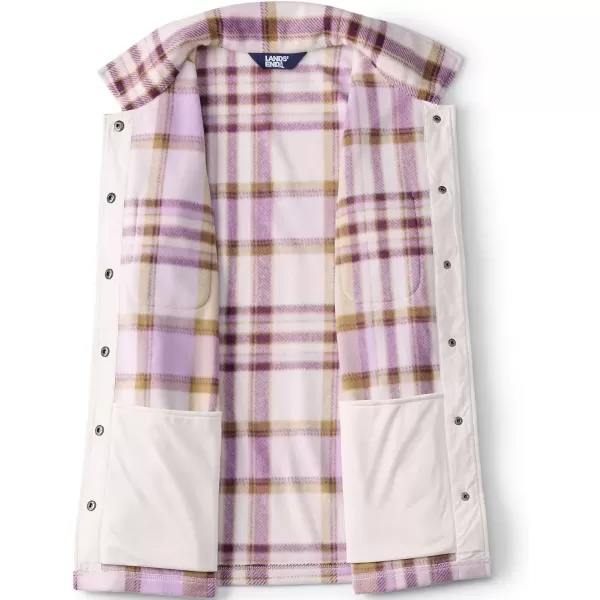 imageLands End Womens Anyweather Fleece Shirt JacketIvoryBlushed Lilac Plaid