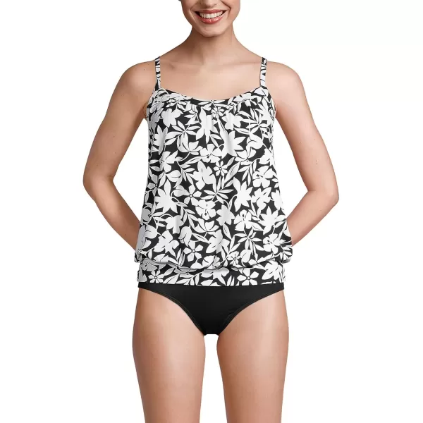 imageLands End Womens Blouson Tummy Hiding Tankini Top Swimsuit Adjustable StrapsBlack Havana Floral