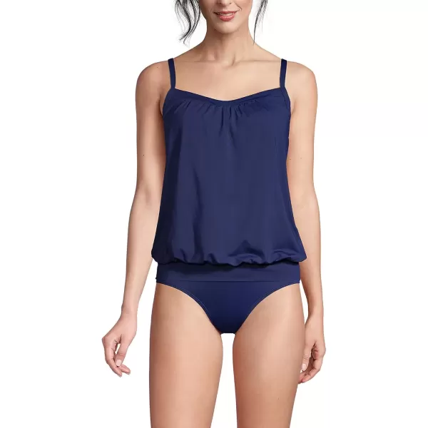 imageLands End Womens Blouson Tummy Hiding Tankini Top Swimsuit Adjustable StrapsDeep Sea Navy