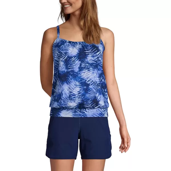 imageLands End Womens Blouson Tummy Hiding Tankini Top Swimsuit Adjustable StrapsDeep Sea Navy Tie Dye Palm