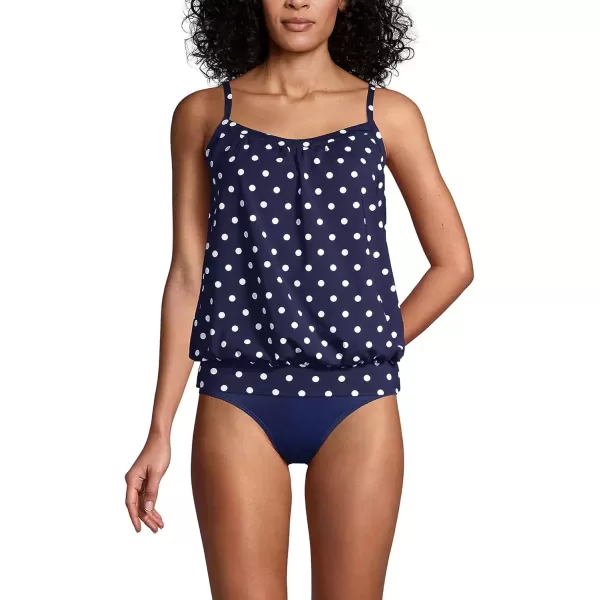 imageLands End Womens Blouson Tummy Hiding Tankini Top Swimsuit Adjustable StrapsDeep Sea Polka Dot