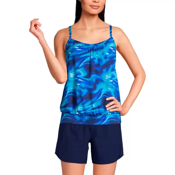 imageLands End Womens Blouson Tummy Hiding Tankini Top Swimsuit Adjustable StrapsElectric Blue MultiSwirl