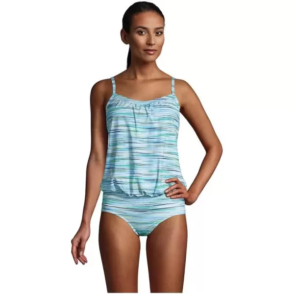 imageLands End Womens Blouson Tummy Hiding Tankini Top Swimsuit Adjustable StrapsParadise Aqua Space Dye